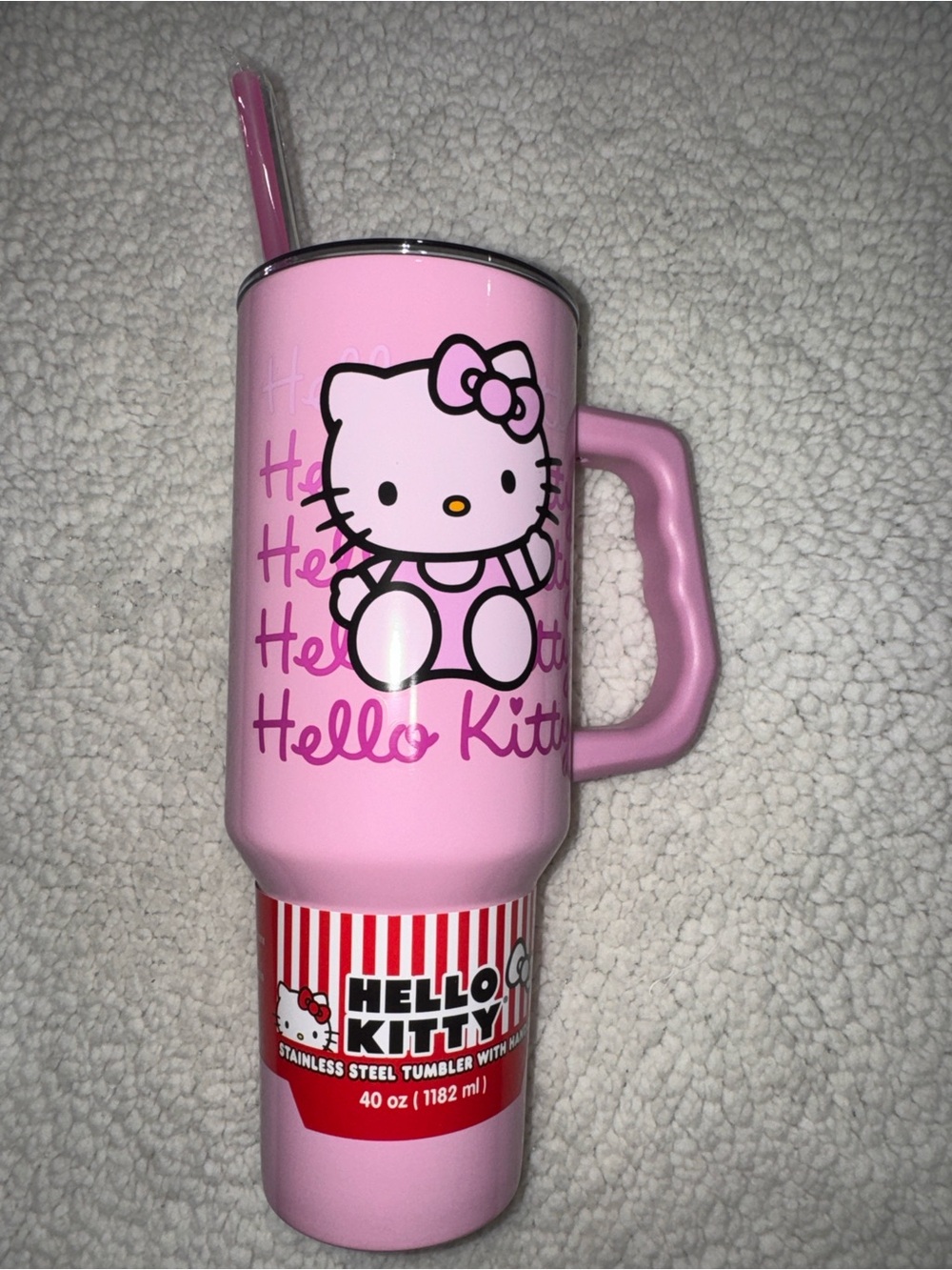 Hello Kitty- NWT  Pink Insulated Stainless Steel Tumbler with Handle and Straw - Picture 2 of 14